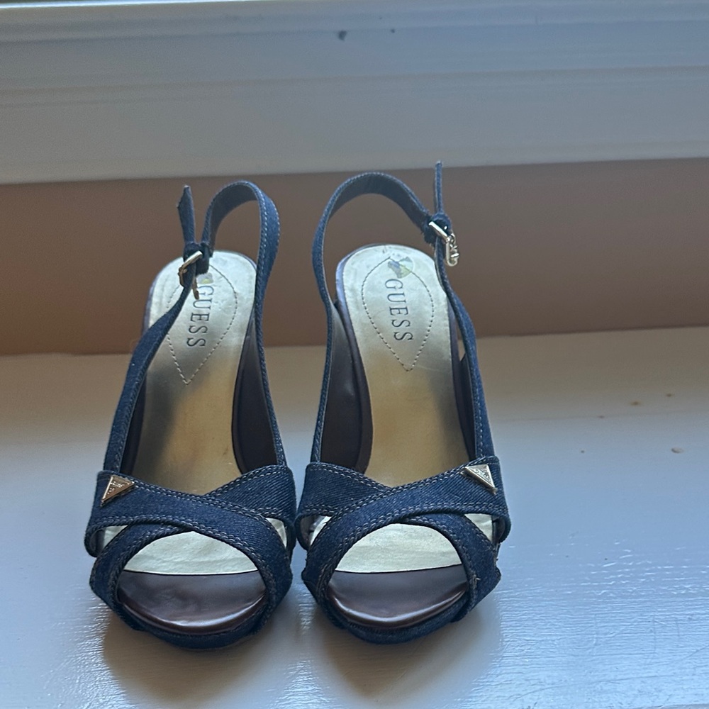 GUESS Jean Peep-Toe Slingback Heels